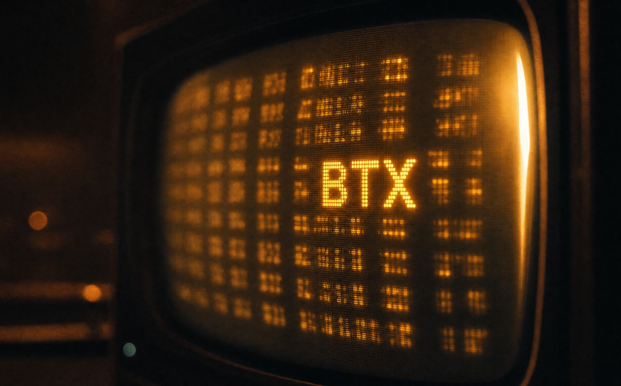 Amber CRT pixels spelling BTX